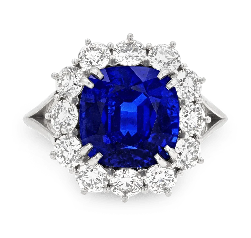 Art Deco Design Rings -Sapphire and Diamond Ring, 6.86 Carats