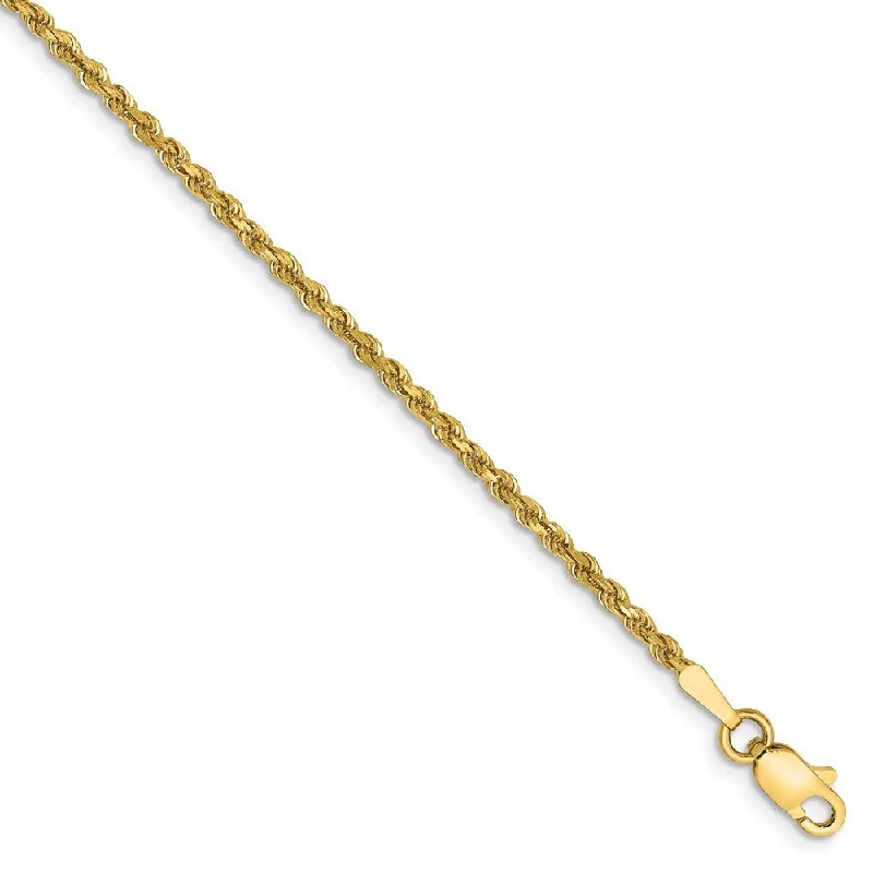 Ladies Heirloom Bracelets -1.75mm, 14k Yellow Gold Solid D/C Rope Chain Anklet or Bracelet