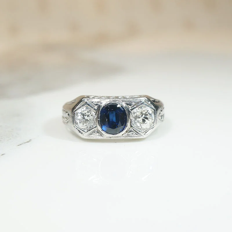 Cluster Stone Rings -Remarkable Sapphire & Old Mine Diamond Edwardian Ring