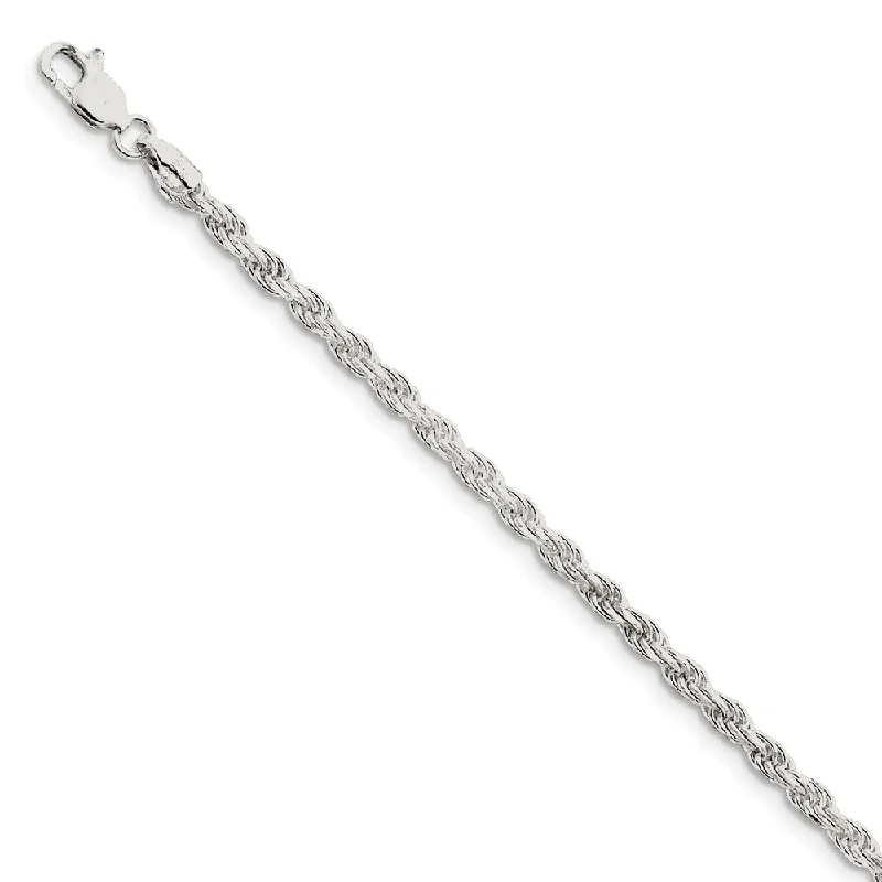 Ladies Hope Bracelets -3mm Sterling Silver, Diamond Cut Solid Rope Chain Anklet or Bracelet