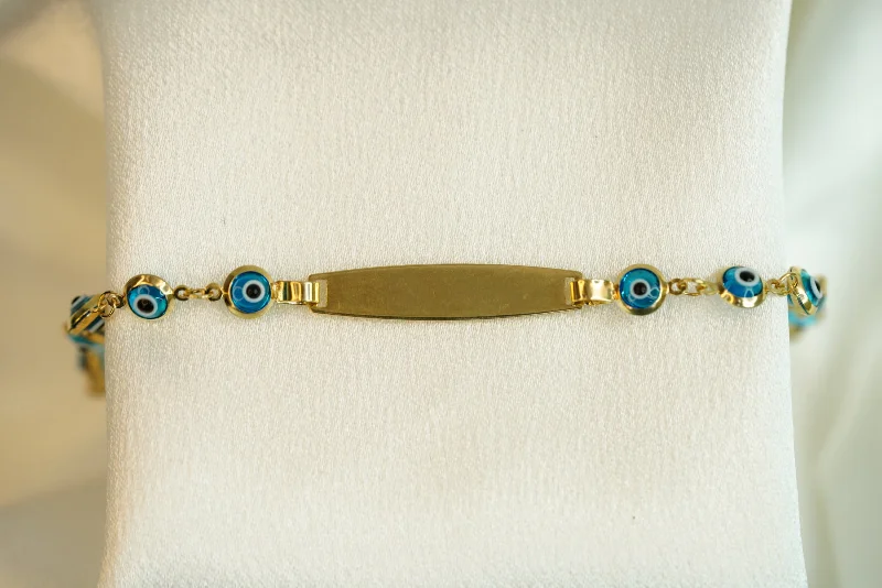 Ladies Crystal Bracelets -14k Blue Eye ID Bracelet