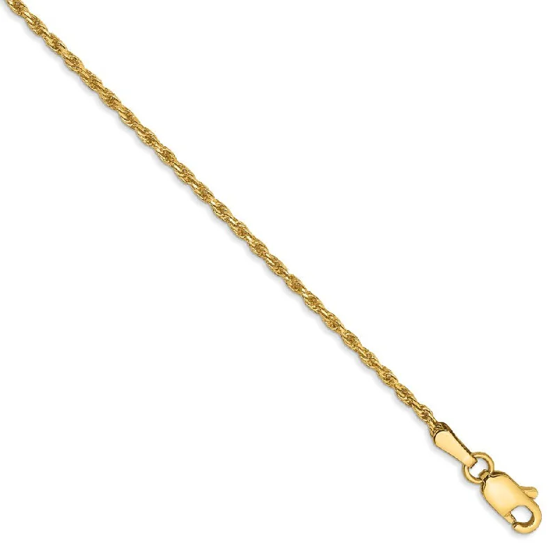 Ladies Quiet Bracelets -1.3mm, 14k Yellow Gold, Diamond Cut Rope Chain Anklet or Bracelet