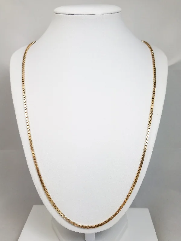 Ladies Necklaces with Floral Pendant-Bold 24" Solid 14k Yellow Gold Box Link Chain Necklace