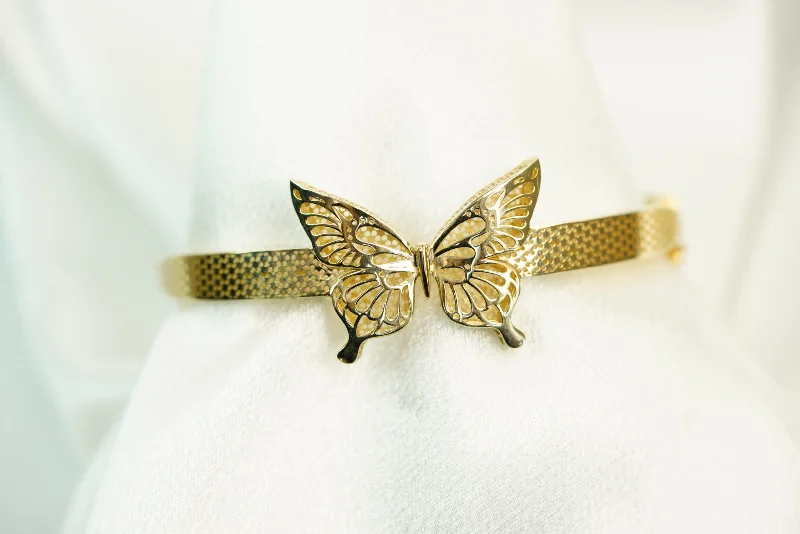 Ladies Designer Bracelets -14k Golden Butterfly Bangle Bracelet