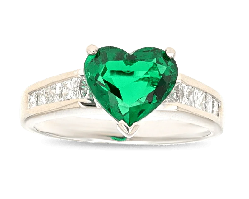 Straight Edge Rings -Heart-Shaped Emerald Ring, 1.97 Carats