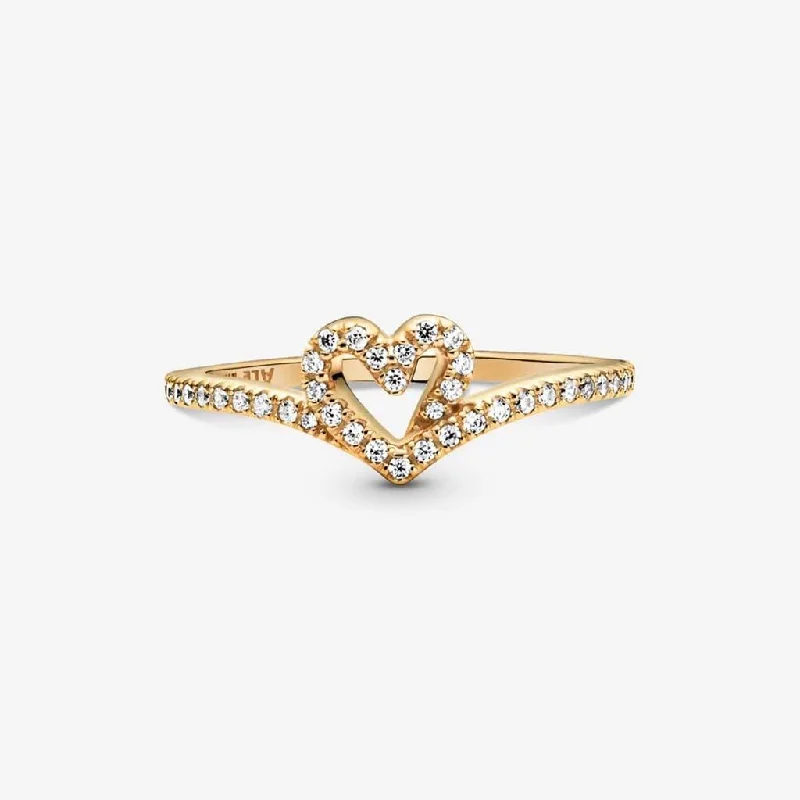 Rural Style Rings -PANDORA : Pandora Timeless Wish Sparkling Heart Ring - Gold Plated