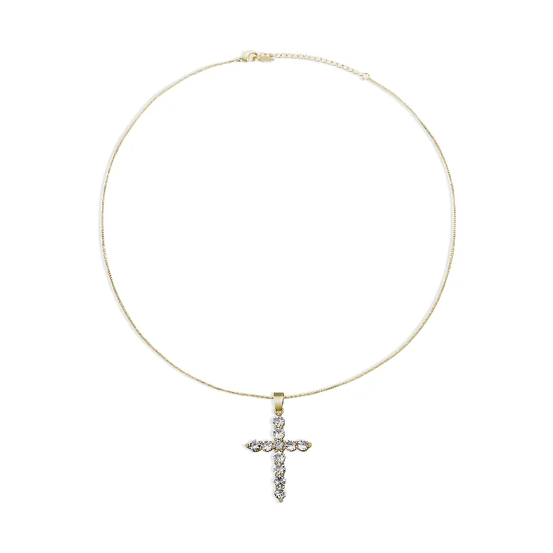 Ladies Necklaces with Tiger Agate-THE PAVE' SMALL ROUND STONE CROSS PENDANT NECKLACE