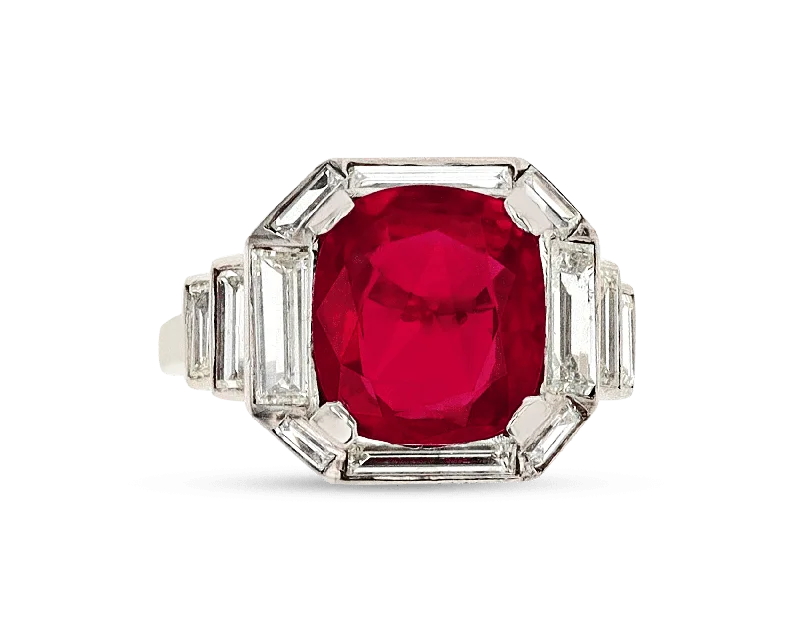 Retro Style Rings -Brilliant-Cut Ruby Ring, 3.60 Carats