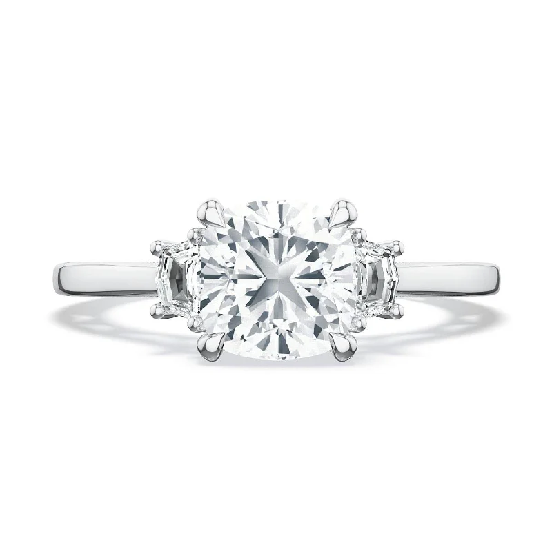 High-Profile Engagement Rings -Lunetta Crescent | Cushion 3-Stone Engagement Ring 272217CU65