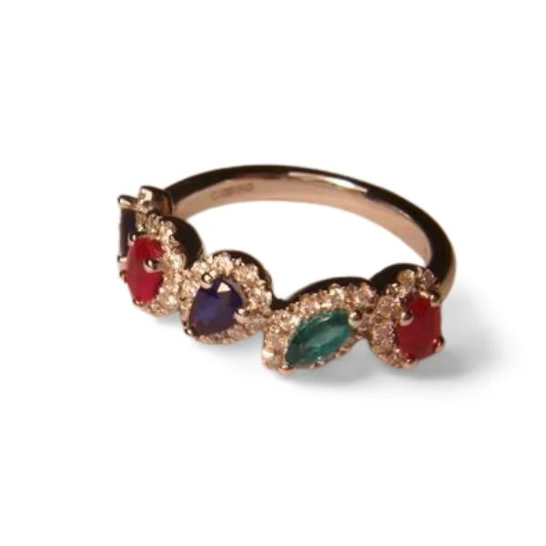 Yoga Inspired Rings -Gorgeous 18K White Gold Ruby Sapphire Emerald Diamond Band Ring