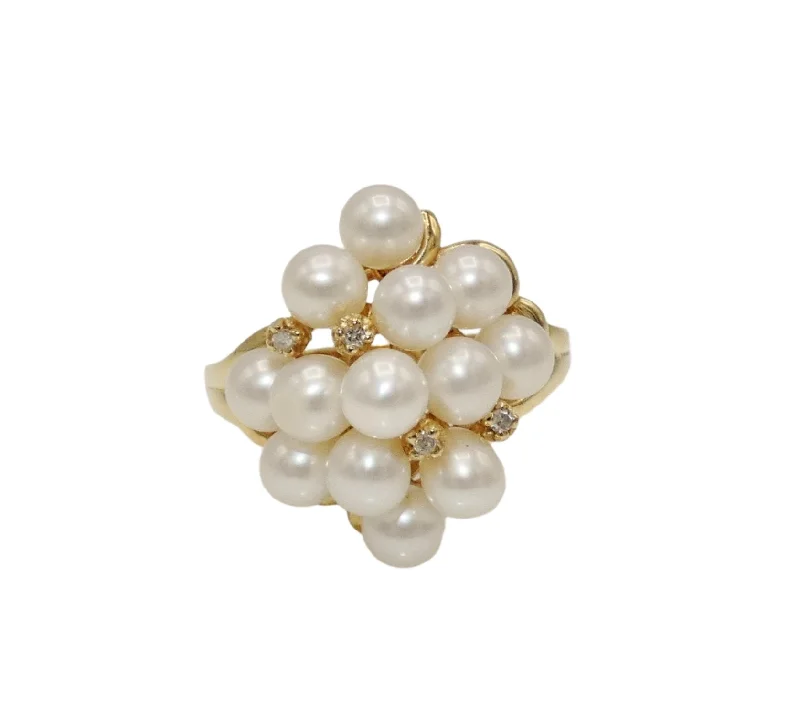 Yellow Stone Rings -14K Gold Cultured Pearl Ring