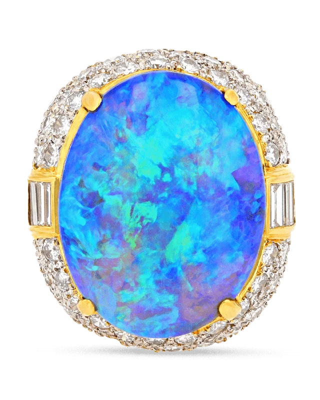 Pearl Inlay Rings -Opal and Diamond Ring, 22.75 carats