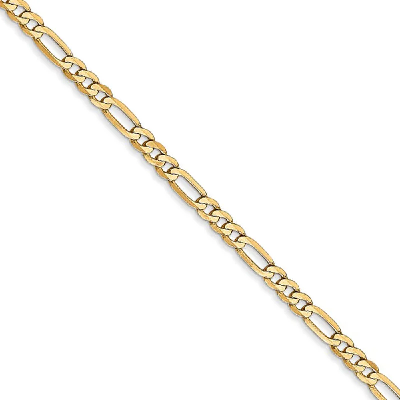 Ladies 925 Silver Bracelets -2.75mm 14k Yellow Gold Solid Flat Figaro Chain Bracelet & Anklet