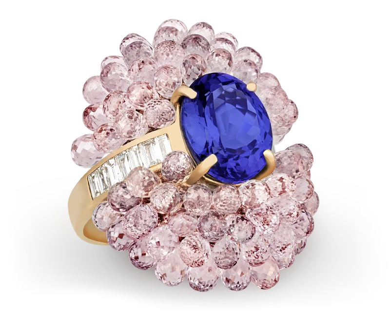 Textured Surface Rings -Tanzanite and Pink Sapphire Cocktail Ring