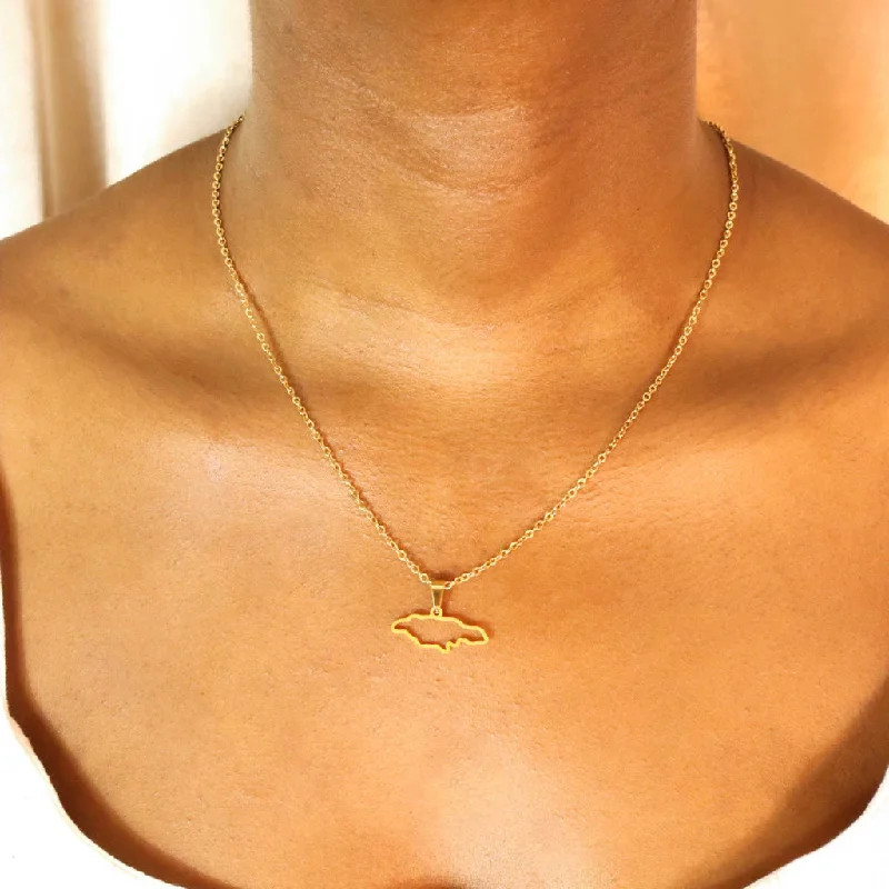 Ladies Necklaces with Love Symbol-Jamaica Outline (18ct Gold Plated) Stainless Steel Necklace