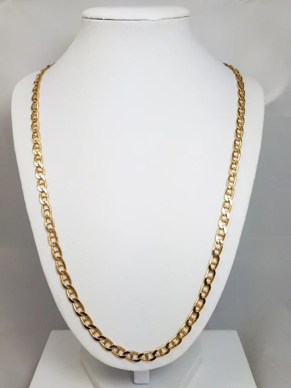 Ladies Necklaces Petite Charm-Sporty 23.5" Solid 14k Yellow Gold Mariners Link Chain Necklace Italy