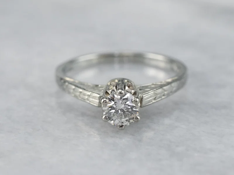 Healing Engagement Rings -Engraved Diamond Engagement Ring