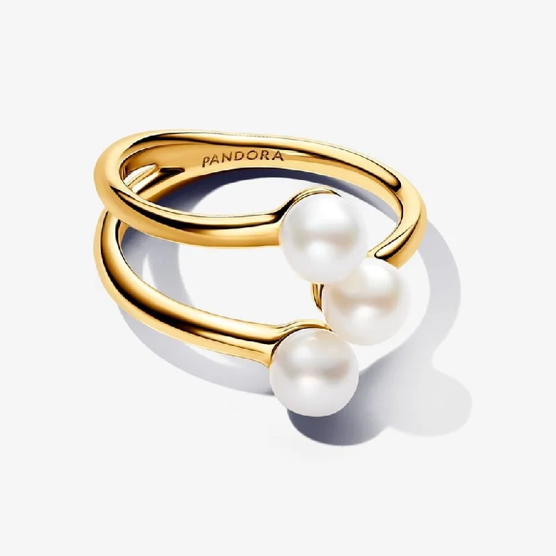 Party Style Rings -PANDORA : Treated Freshwater Cultured Pearl Open Ring in Gold