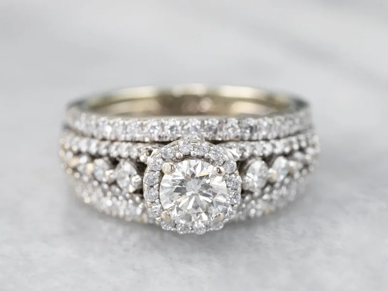 Victorian Style Engagement Rings -Diamond Engagement Ring and Wedding Band Stacked Set