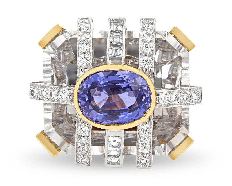 Elephant Carved Rings -David Webb Purple Sapphire Ring, 9.64 Carats