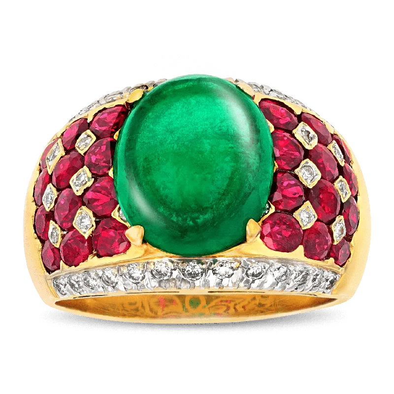 Luxury Statement Rings -Cabochon Emerald, Ruby and Diamond Ring