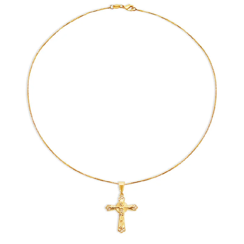 Ladies Necklaces with Olive Aventurine-THE TRIPLE STONE ORNATE CROSS NECKLACE