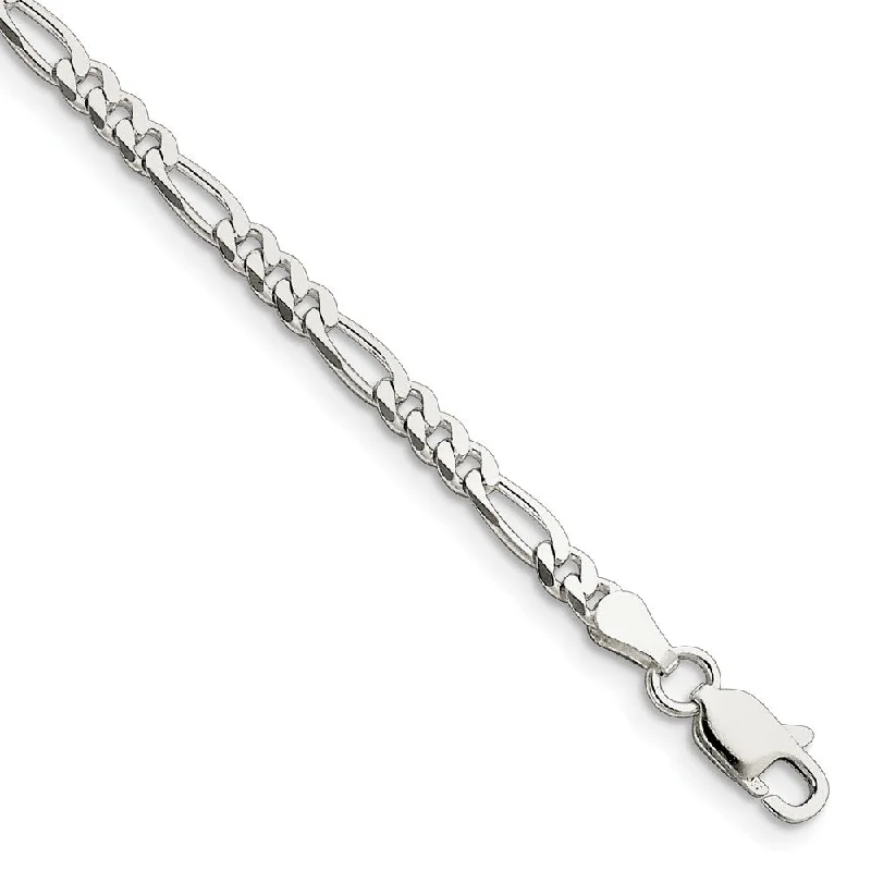 Ladies Evening Bracelets -Sterling Silver 3.5mm Solid Figaro Chain Bracelet or Anklet, 9 Inch