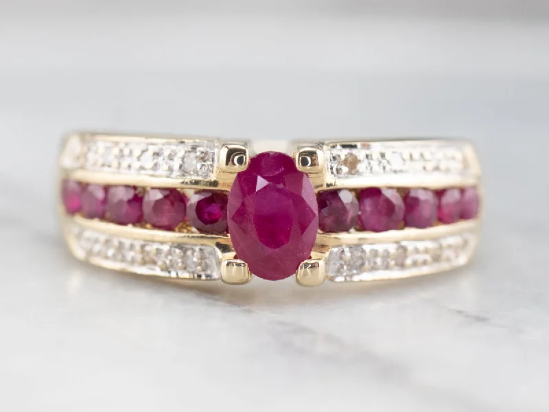 Uncut Diamond Engagement Rings -Two Tone Gold Ruby and Diamond Modern Engagement Ring