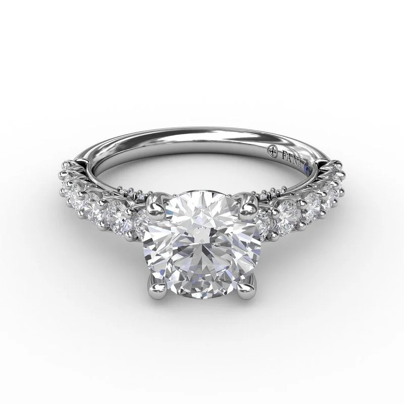 Moon Engagement Rings -Contemporary Diamond Solitaire Engagement Ring With Openwork Diamond Band S3178