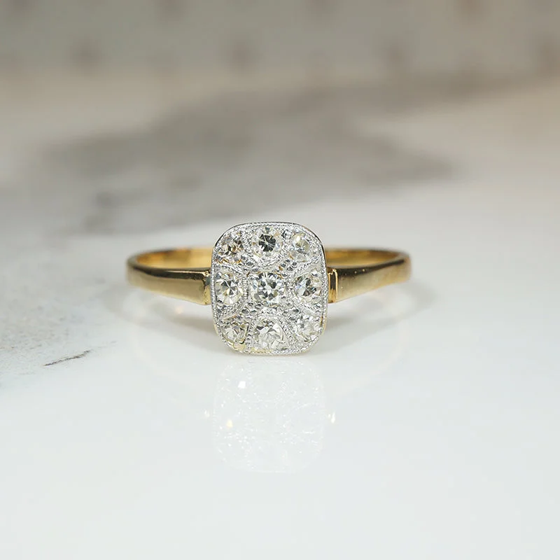 Victorian Era Rings -Petite Diamond Panel Ring in Platinum & Gold