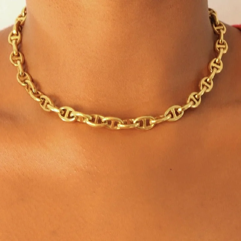 Ladies Necklaces Cultural Designs-Oni 18ct Gold Plated Stainless Steel Anchor Choker Necklace