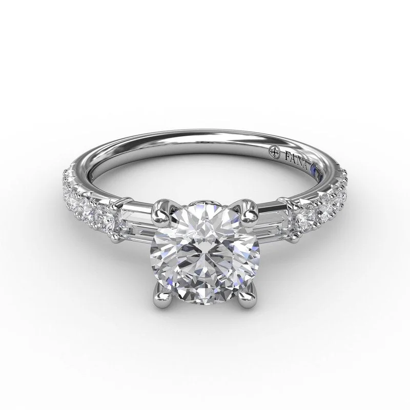 Art Deco Engagement Rings -Contemporary Diamond Solitaire Engagement Ring With Baguettes S3327