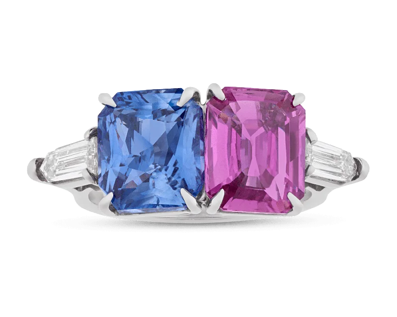 Baroque Style Rings -Pink and Blue Sapphire Ring, 7.64 Carats