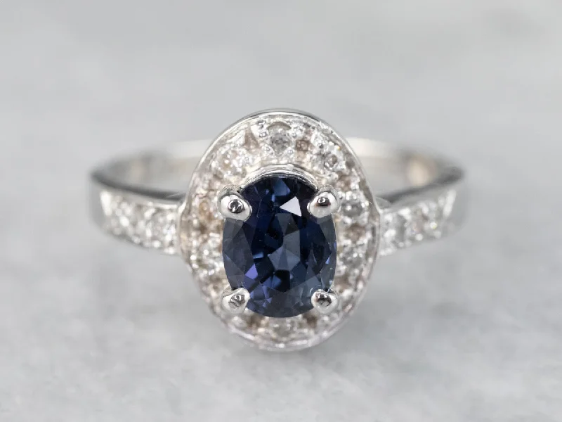 Steampunk Engagement Rings -White Gold Sapphire and Diamond Modern Halo Engagement Ring