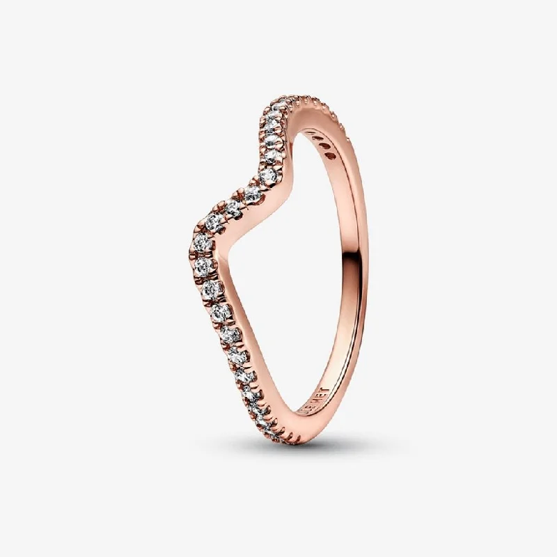 Mountain Stone Rings -PANDORA : Sparkling Wave Ring - Rose Gold Plated