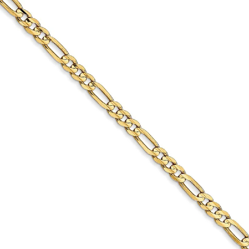 Ladies Titanium Bracelets -3mm 10k Yellow Gold Solid Concaved Figaro Chain Bracelet & Anklet