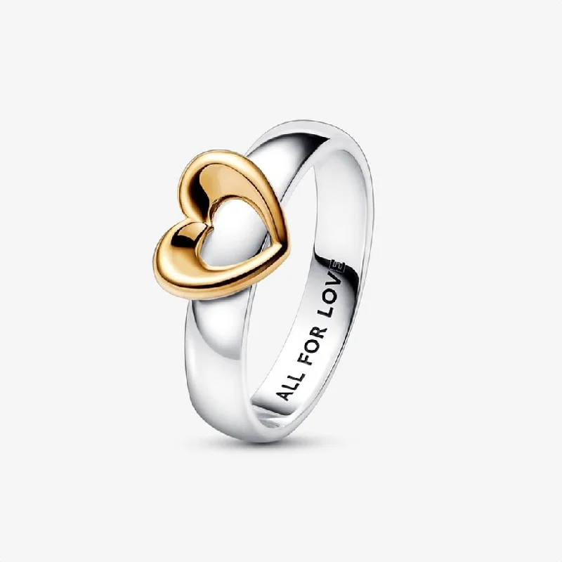 White Gem Rings -PANDORA : Radiant Two-tone Sliding Heart Ring