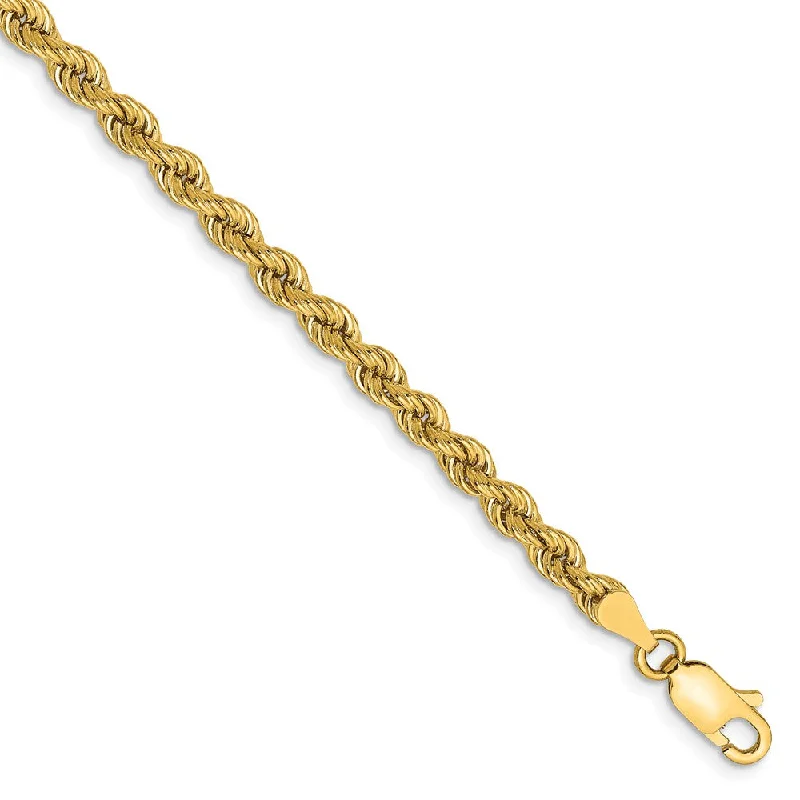 Ladies Tassel Bracelets -14k Yellow Gold 3.65mm Solid Rope Chain Bracelet or Anklet, 9 Inch