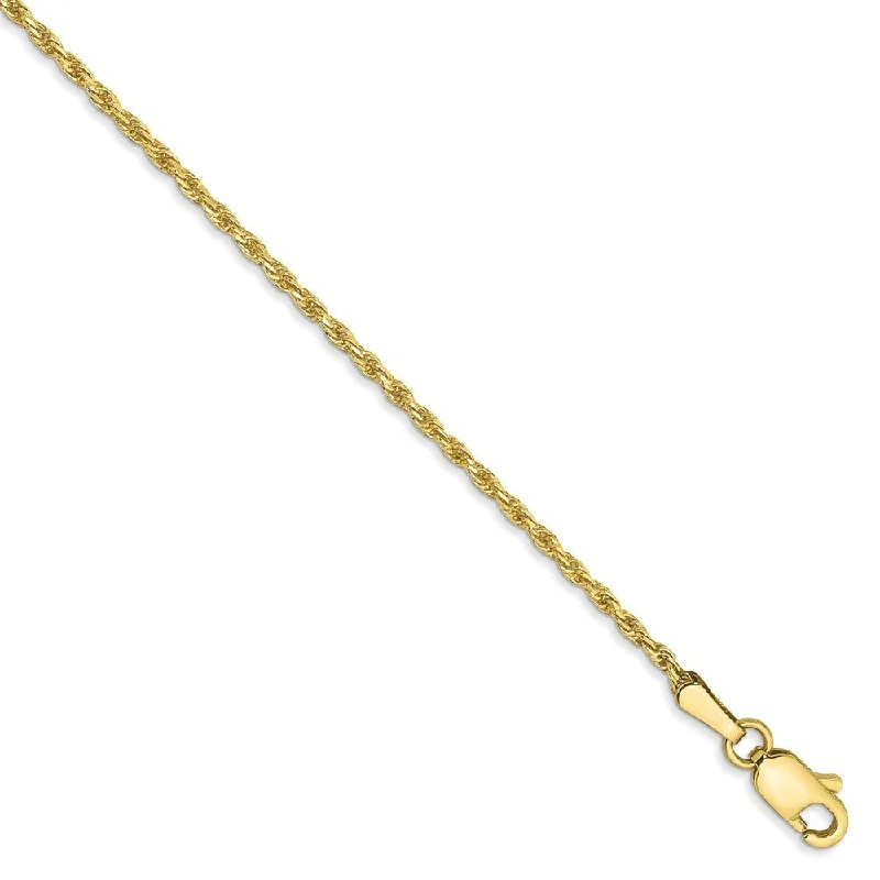 Ladies Mother’s Day Bracelets -1.3mm 10k Yellow Gold Diamond Cut Solid Rope Chain Anklet or Bracelet