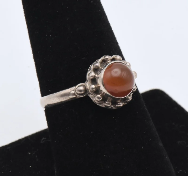 Matte Finish Rings -Vintage Handmade Carnelian Sterling Silver Ring - Size 8.25