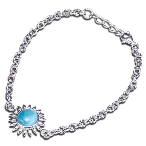 Ladies Rural Bracelets -Sterling Silver Larimar Sunflower Bracelet