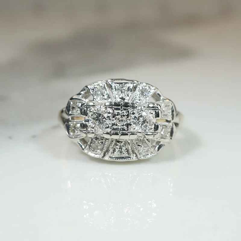 Yellow Stone Rings -Early 1940s Diamond Cluster Ring