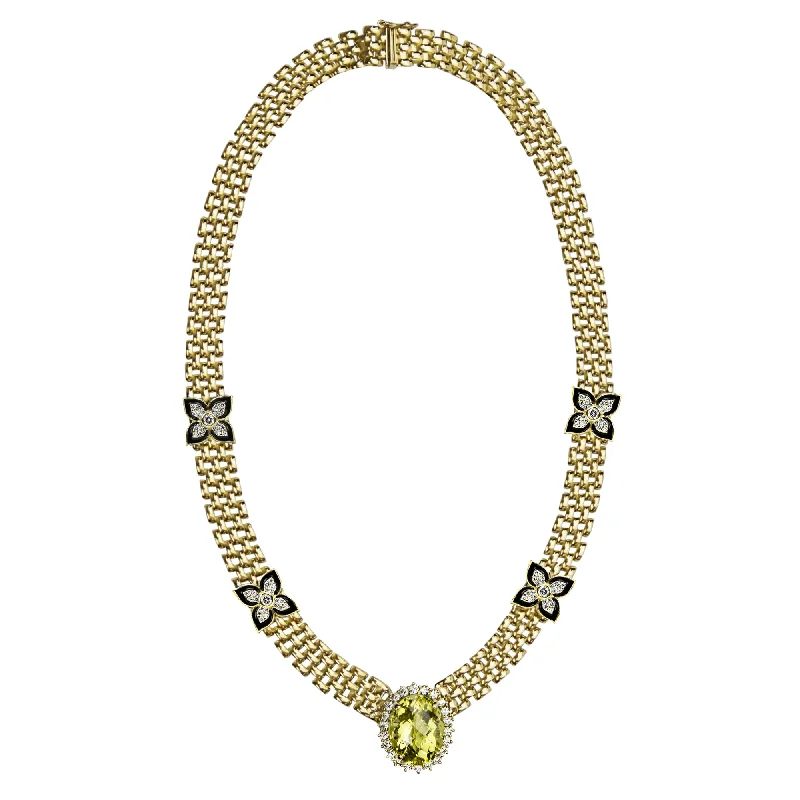 Ladies Necklaces with Fringe Ends-Necklace - Lemon Quartz And Diamond (enamel)