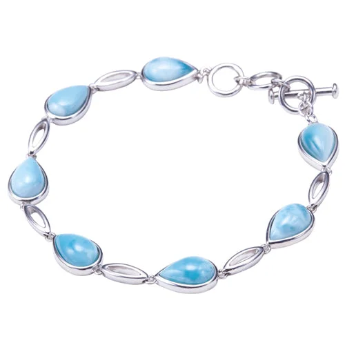 Ladies Sister Bracelets -Larimar Inlay Sterling Silver Water Drop Shape Bracelet