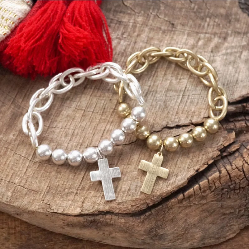 Ladies Zodiac Bracelets -Stay Faithful Chain & Bead Cross Bracelet