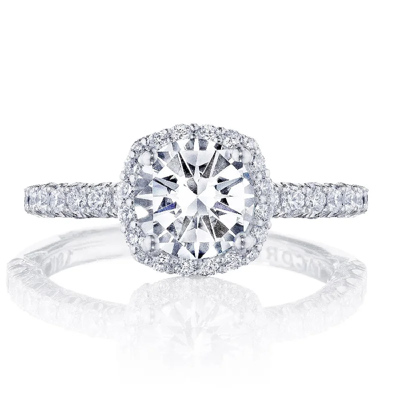 Vintage Engagement Rings -Petite Crescent | Round with Cushion Bloom Engagement Ring HT2572CU65W