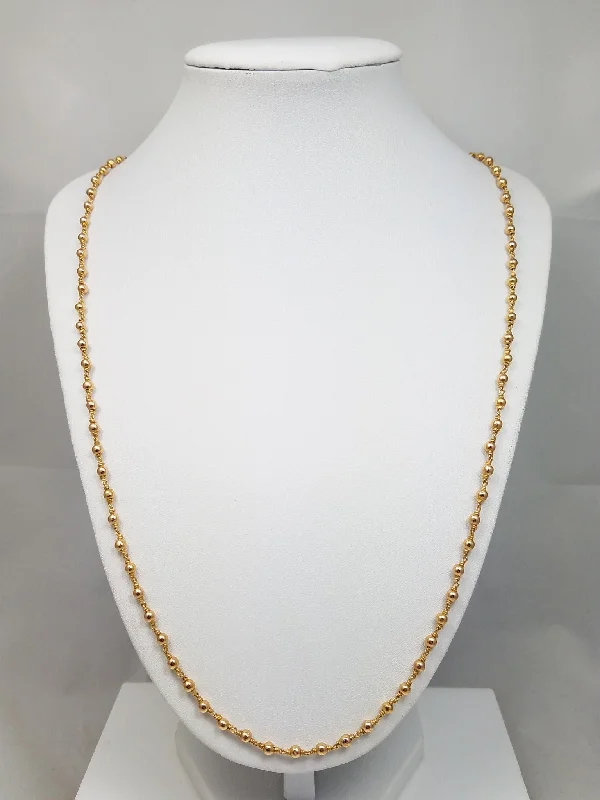 Ladies Necklaces Triple Layered-Attractive 28" 18k Yellow Gold Continuous Beaded Necklace