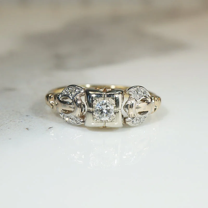 Gothic Design Rings -Sweetest 1930s Diamond Buckle Ring