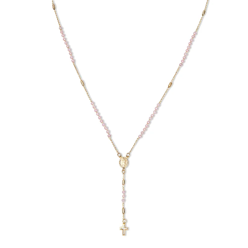 Ladies Necklaces with Clear Natrolite-THE PINK ROSARY NECKLACE