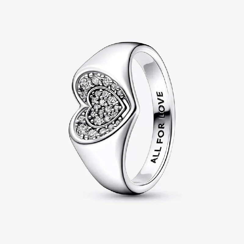 Industrial Look Rings -PANDORA : Radiant Heart Pavé Signet Ring